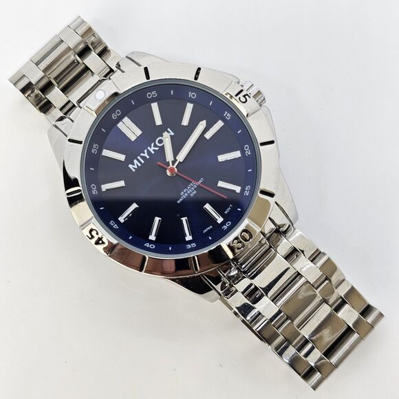 42MM Men's Watch Blue Dial Gray Bracelet Band 6" Wrist New Battery - Picture 1 of 9